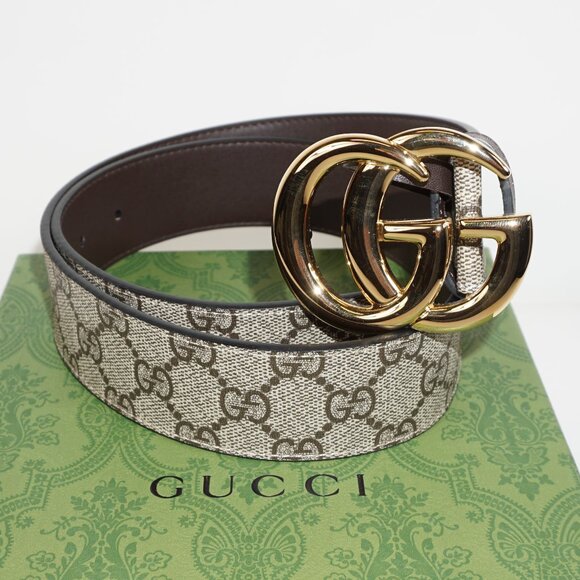 GUCCI Textured Supreme Canvas Interlocking GG 39 mm MARMONT Belt 75/30 - Picture 1 of 3